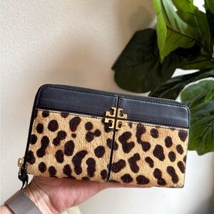 Tory Burch Calf Hair Ivy Leopard Zip Continental Wallet